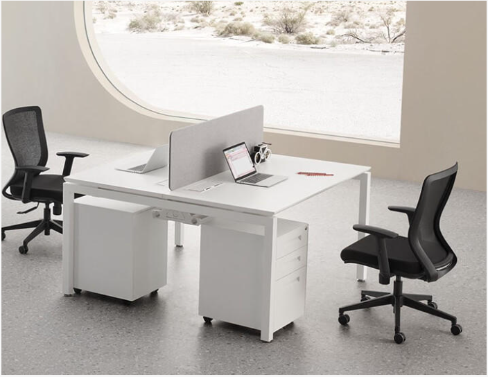 Linea Desk with Storage Cabinet Office Furniture White 2 Person Workstation 